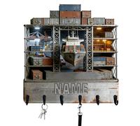 Personalized Container Shipyard Key Holder Wall Mount Custom Name 2D Flat Print Key Rack with Hooks Hanger for Car Keys Ring, Bedroom Gifts for Maritime & Logistics Enthusiasts Family Friends