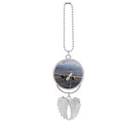 Personalized Cool Plane Car Rearview Mirror Ornament Double Side Custom Photo Picture Car Hanging Pendant Accessories Alloy Angel Wings Vehicle Decoration Silver