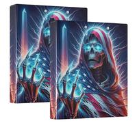Personalized Cool Skeleton Glowing Blue 1 1/2 Inch 3 Ring Binders Hold 200 Sheets Portfolio Folders Round Ring Office Binder, 12.4x10.63x2.36inch, 1 Pack