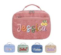 Personalized Corduroy Kids Lunch Bag, Custom Name Rope Woven Lunch Box, Birthday Gifts For Toddlers, Travel Insulated Tote Bags, Children Food Organizer Pouch(Pink)