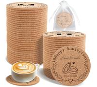 Personalized Cork Coaster - Laser Engraved Mass Customization Team Badge, Perfect Choice for Wedding, Anniversary or Family Reunion. (Wooden Cork Mat - Round)