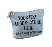 Personalized Cotton Canvas Accessory Bag - Custom Photo & Text Cosmetic Pouch - Custom Makeup Bag for Women - Unique Gift for Her - Travel Organizer Clutch - Vintage Light Blue