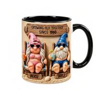 Personalized Couple Beach Mug, Growing Old Together Coffee Mug, Personalised Name Couples Cups, Customized Old Couple Sitting Together Mug with Text, Gift for Boyfriend, Girlfriend, Husband, or Wife