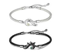 Personalized Couple Bracelets Personalised Name Bracelet Projection Stone Photo Bracelet Leather Stainless Steel Bracelet Gift for Partner, Couple, Lovers (men&women 3)