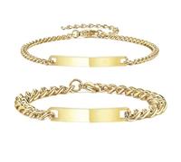 Personalized Couple Bracelets Set, Romantic Matching Bracelets, Stainless Steel Matching Jewelry for Couples (Gold)