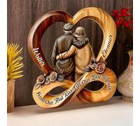 Personalized Couple Custom Shaped Wooden Plaque,Forever Together Heart Infinity,2-layer Couple Roses Anniversary Wooden Plaque,Custom Name,Gift for Wedding Engagement Valentine Tabletop (4"/10cm)