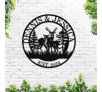 Personalized Couple Deer Sign Metal Wall Art, Custom Elk Deer Wall Decor Sign for Couple, Customized Reindeer Family Name Signage Birthday Wedding Gift Christmas Home Decor Plaque
