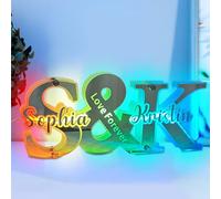 Personalized Couple Mirror Led Light Up Mirror with Name Letter Text,Custom Led Lamp Home Wall Decor Mirror for Living Room Bedroom,Valentine's Day Birthday Gift for Girlfriend Boyfriend Wife Husband