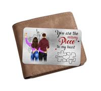 Personalized Couple Portrait Metal Wallet Card Insert Custom You Are The Missing Piece To My Heart Cards Insert Valentine's Day Birthday Couples Gifts for Husband Dad Boyfriend Wife Girlfriend