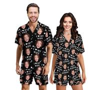Personalized Couples Matching Pajamas His and Hers Custom Photo Short Pjs Set Women Men Valentine's Day Funny Gifts I Love My Wife I Love My Husband Pajamas Set Short Sleeve Button Down Sleepwear