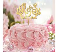 Personalized Couple's Name Double Letters R&S Engagement Cake Topper Initials Monograms Glitter Gold Flower Greenery For Wedding Bridal Shower Cake Decorations Engagement Gifts For Bride And Groom