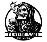 Personalized Cowboy Skull Metal Sign - Custom Name Wild West Wall Art - Skull and Gun Design for Home, Office, or Outdoor Spaces (Style-C)