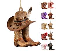 Personalized Cowgirl Boots Hat Ornament Horseback Riding Ornaments Hanging Decor Custom Cowboy Christmas Tree Ornament Keepsake Gift for Cowboys Cowgirls Country Music Fans Rodeo Lovers