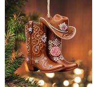 Personalized Cowgirl Christmas Tree Decor Custom Name Acrylic 2D Flat Cowboy Hat & Boots Hanging Ornament Western Gifts for Cowboy Cowgirl Men Women