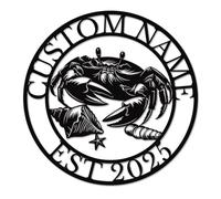 Personalized Crab Metal Sign, Custom Coastal Wall Art, Nautical Beach House Decor, Crab Lover Gift, Outdoor Poolside Metal Plaque (Style-1)