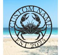 Personalized Crab Metal Wall Art - Custom Name Coastal Decor for Beach Houses & Nurseries - Rustic Nautical Gift for Crab & Ocean Lovers (Style-6)