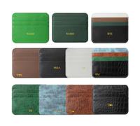 Personalized Credit Card Holder for Women, Luxury Vegan Leather Slim Wallet, Custom Initials Name Monogram Minimalist Thin Front Pocket Wallet, Gift for Birthday Christmas Thanksgiving, Black, Brown