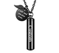 Personalized Cremation Necklace Cylinder for Pet Ashes Urn Necklace with Angel Wing Pet Paw Ashes Necklace for Dog/Cat Pet Memorial Keepsake Jewelry Can be engraved Black, S