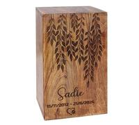 Personalized Cremation Urns for Dog Ashes - Rosewood Engraved Pet Urn - Handcrafted Epoxy Resin Wooden Urn for Pet Memorial - Antique Black Leaves Design, Small 6"x3.5"x3.5" Holds Up to 30 lbs