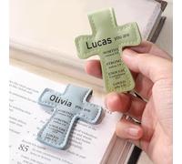 Personalized Cross Leather Magnetic Bookmark,Custom Name Bible Verses Cross Shaped Leather Magnetic Christian Bookmark Clip Baptism/Confirmation Gift for Book Lover/Family/Friend