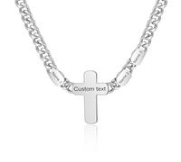 Personalized Cross Necklace for Men Custom 2-4 Names Mens Cross Cuban Link Chain Necklaces Stainless Steel Silver Cross Necklaces for Men Dad Husband Grandpa Birthday Christmas Valentines Gifts, 22 MM