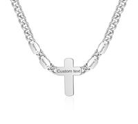 Personalized Cross Necklace for Men Custom 2-4 Names Mens Cross Cuban Link Chain Necklaces Stainless Steel Silver Cross Necklaces for Men Dad Husband Grandpa Birthday Christmas Valentines Gifts, 22 MM