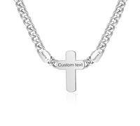 Personalized Cross Necklace for Men Custom 2-4 Names Mens Cross Cuban Link Chain Necklaces Stainless Steel Silver Cross Necklaces for Men Dad Husband Grandpa Birthday Christmas Valentines Gifts, 22 MM
