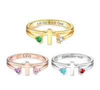 Personalized Cross Rings for Women with 2 Birthstone, 925 Sterling Silver Simulated Birthstone Rings Christian Jewelry for Women Daughter, Confirmation and Baptism Gifts, Birthday Mothers Day Gifts