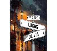 Personalized Crossroads Sign Couple's Name And Date On Street Sign Poster Or Canvas Prints Love Gift For Anniversary, Wedding Gift, Street Poster With Custom Names UK (Style 15)