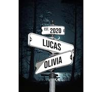 Personalized Crossroads Sign Couple's Name And Date On Street Sign Poster Or Canvas Prints Love Gift For Anniversary, Wedding Gift, Street Poster With Custom Names UK (Style 6)