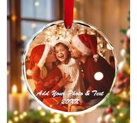 Personalized Crystal Christmas Bauble, Personalized Christmas Ornament Wedding Gift Baby First Ornament Pet Pendant, Custom Photo Gift for Couple Family Best Friend Birthday Valentine's Day (Color1)