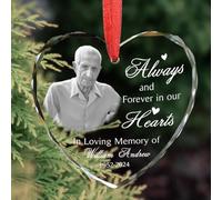 Personalized Crystal Glass Memorial Ornament, My Mind Still Talks to You Keepsake Gift with Photo for Sympathy Christmas Tree Decoration
