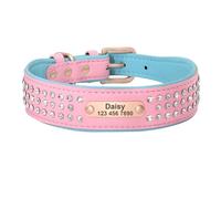 Personalized Crystal Leather Dog Collar Custom Rhinestone Dog Collar Buckle Engraved ID Collar(Red 5,XL)