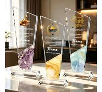 Personalized crystal trophies support custom engraving of text, photos and logos. Perfect for corporate honors, employee recognition, sports competitions and school event awards. (Style 1)