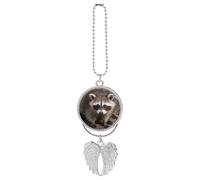 Personalized Cub Raccoon Car Rearview Mirror Ornament Double Side Custom Photo Picture Car Hanging Pendant Accessories Alloy Angel Wings Vehicle Decoration Silver