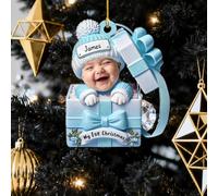Personalized Custom Acrylic Ornament, Baby Inside Gift Box, Keepsake Baby's 1st Christmas Ornament Gift for New Parents New Mom Dad Gift, Toddler's First Christmas Pendant Decorations