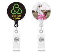 Personalized Custom Badge Reel Customized Retractable ID Badge Reel Design Your Own Picture Photo Image Logo Text with Belt/Swivel Alligator Clip for Office Worker, Doctor, Nurse, Teacher, Student