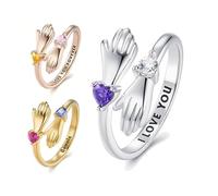 Personalized Custom Birth Stone Hug Ring for Women, Custom Hug Ring with Two Birthstones & Inner Engraving, Adjustable Ring Christmas Valentine's Day Birthday Jewelry Gifts for Her