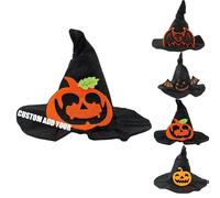 Personalized Custom Embroidered Name Adjustable Halloween Pet Hat, Witch Wizard Costume Accessory For Cats Dogs Small Medium Pets, Fun Festival Party Gift (A)