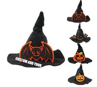 Personalized Custom Embroidered Name Adjustable Halloween Pet Hat, Witch Wizard Costume Accessory For Cats Dogs Small Medium Pets, Fun Festival Party Gift (D)