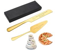 Personalized Custom Engraved Stainless Steel Cake Knife Set Gift Box for Weddings, Birthdays, Anniversaries, Multi-Color and Multi-Occasion Applications (Gold)
