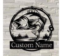 Personalized Custom Fishing Metal Wall Art,Man Cave Sign Fishing Lover Gift for Fisherman Metal Monogram, Address Numbers Signs (Style-1)