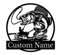 Personalized Custom Fishing Metal Wall Art,Man Cave Sign Fishing Lover Gift for Fisherman Metal Monogram, Address Numbers Signs (Fish B)