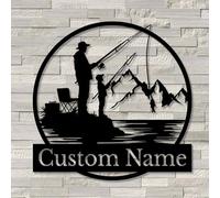 Personalized Custom Fishing Metal Wall Art,Man Cave Sign Fishing Lover Gift for Fisherman Metal Monogram, Address Numbers Signs (Fish A)