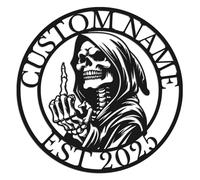 Personalized Custom Grim Reaper Metal Wall Art, Custom Name Skeleton Sign, Horror Theme Gift for Men, Skull Wall Hanging for Man Cave, Bedroom (Style-1)