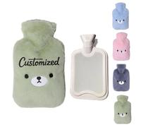 Personalized Custom Hot Water Bottle, Premium Classic Rubber Hot or Cold Water Bottle with Cute Stuffed Bear Cover, hot Water Bottles for Pain Relief, Foot Warmer, Plush Thermos (Light Green)