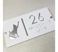 Personalized Custom House Number Sign, Modern Acrylic Address Plaque,Custom Laser Cut House Number Sign (White Silver,40x20cm)