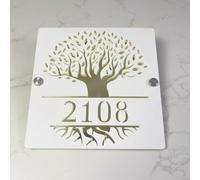 Personalized Custom Laser Cut Acrylic Modern House Number Sign, Custom Laser Cut Address Plaque Home Door Decoration (White Gold,35x35cm)