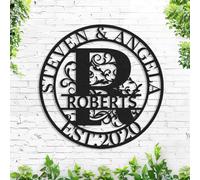 Personalized Custom Last Name Sign Metal Wall Art Home Decor Wall Plaque Wedding Housewarming Gift for Couples Parents, Customized A-Z Split Letter Monogram Sign with Name Year