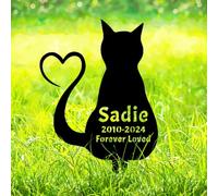 Personalized Custom Metal Cat Memorial Garden Stake Grave Marker Engraved Name Sign with Love Heart, Cat Silhouette Burial Stake Flowerbed Decor Marker Garden Ornament Pet Sympathy Gift